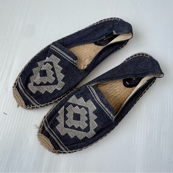 Soludos Mens yucatan Blue and Cream Espadrille Flats - Picture 4 of 8